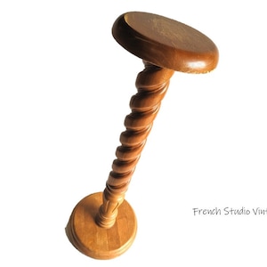 Vintage French Wooden Pedestal Plant Stand 34&quot; Tall Column Side Table Natural Heavy Wood Furniture/FrenchStudioVintage