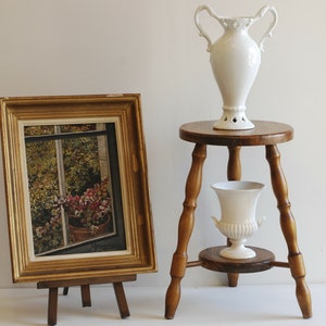 Vintage French Wood Stool, Plant Stand,Side Table 18"