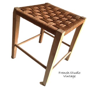 Vintage French Stool Side Table Chair Hand wovened Seat Home Decor Display/ French Studio Vintage