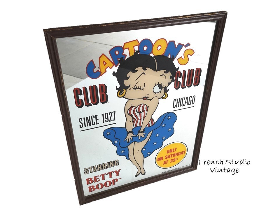 Vintage Wall Mirror Cartoons Club Signs Cadre en Bois Mur Accrochage Décor Affichage Cadeau/Français