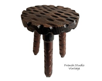 Vintage French Wooden Stool Side Table Tirpod Chair Plant Stand Display Hand Made Natural Wood Country Home Furniture Decor