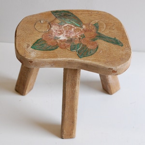 Vintage French Wood Stool Footstool Small Side Table Tripod Chair Plant Stand Bench Hand Made Natural Wood Furniture/ French Studio Vintage