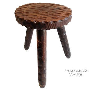 Vintage French Wooden Stool Tripod Small Side Table Chair Plant Stand Display Hand Made Natural Wood  Furniture Decor
