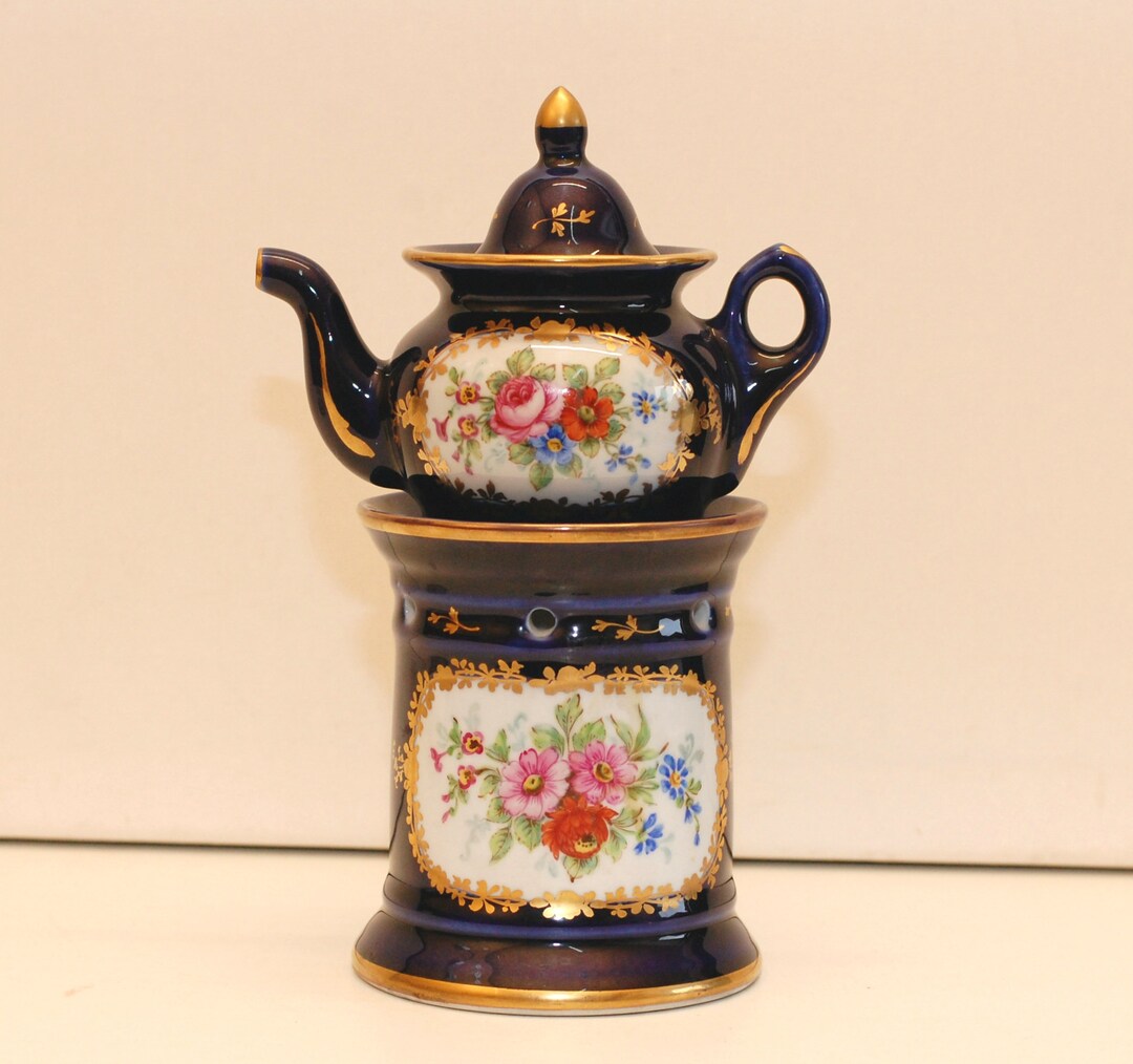 Vintage French Porcelain Teapot Warming Stands Set Herbal Etsy