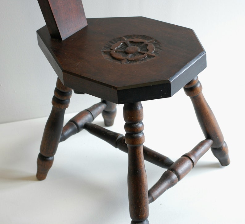 FrenchStudioVintage Carved Oak Stool/Chair - Thumbnail 2