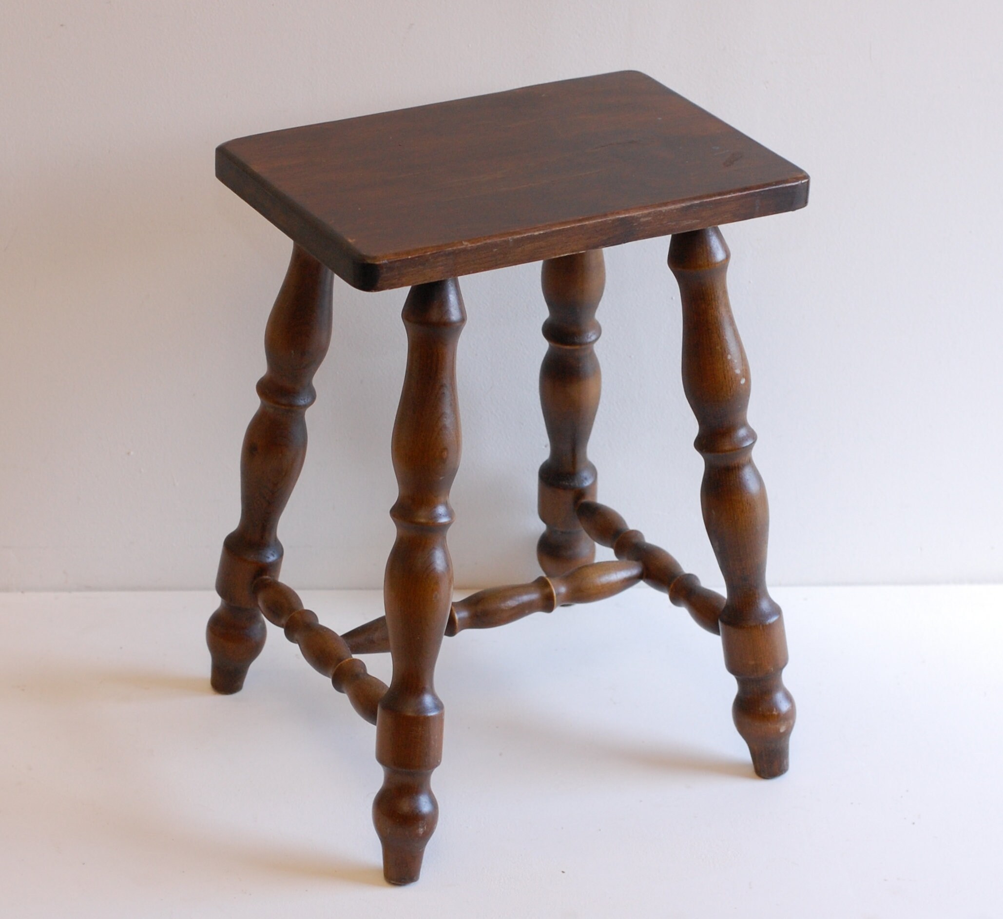 Vintage French Wood Stool Side Table Plant Stand Chair