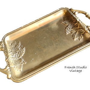 Vintage French Tray Trinket Dish Relief Brass Grape Leaves With Handle Art Nouveau Style Storage Jewelry Display /FrenchStudioVintage
