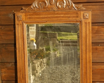 Vintage French Large Mirror Carved Wood Frame 29" Wall Hanging Mirror Home Decor Display / French Studio Vintage