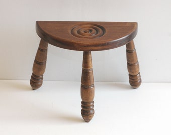 Tabouret vintage en bois, table d'appoint pour plante, chaise trépied, bois naturel, décoration d'intérieur (un des paires)/studio français vintage