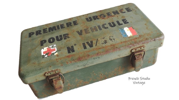 Vintage French Military First Aid Box - WWII Metal Travel Kit