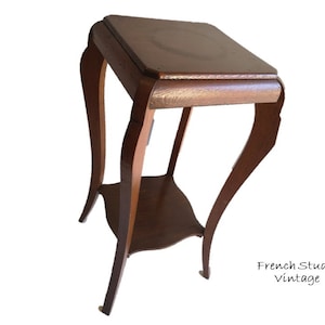 Mesa auxiliar francesa vintage de madera, soporte alto para plantas, 2 niveles de almacenamiento, estante de 61 cm, muebles de madera natural/Estudio francés vintage