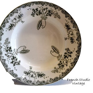 Vintage French Ironstone Plates St Amand Soup Bowl Green Floral French Kitchen Decor/ French Studio Vintage