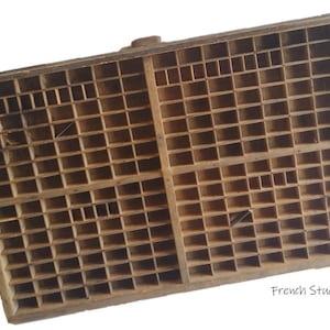 Vintage French Letterpress Tray: Wood Drawer Organizer, Shadow Box Display