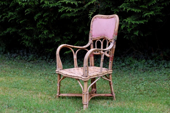 Antiker franzsischer Kinderstuhl, Holz-Bambus-Wicker-Kindermbel - Etsy.de