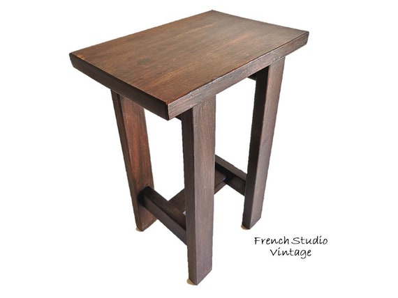 Vintage French Wood Stool Small Side Table Plant Stand Hand Made