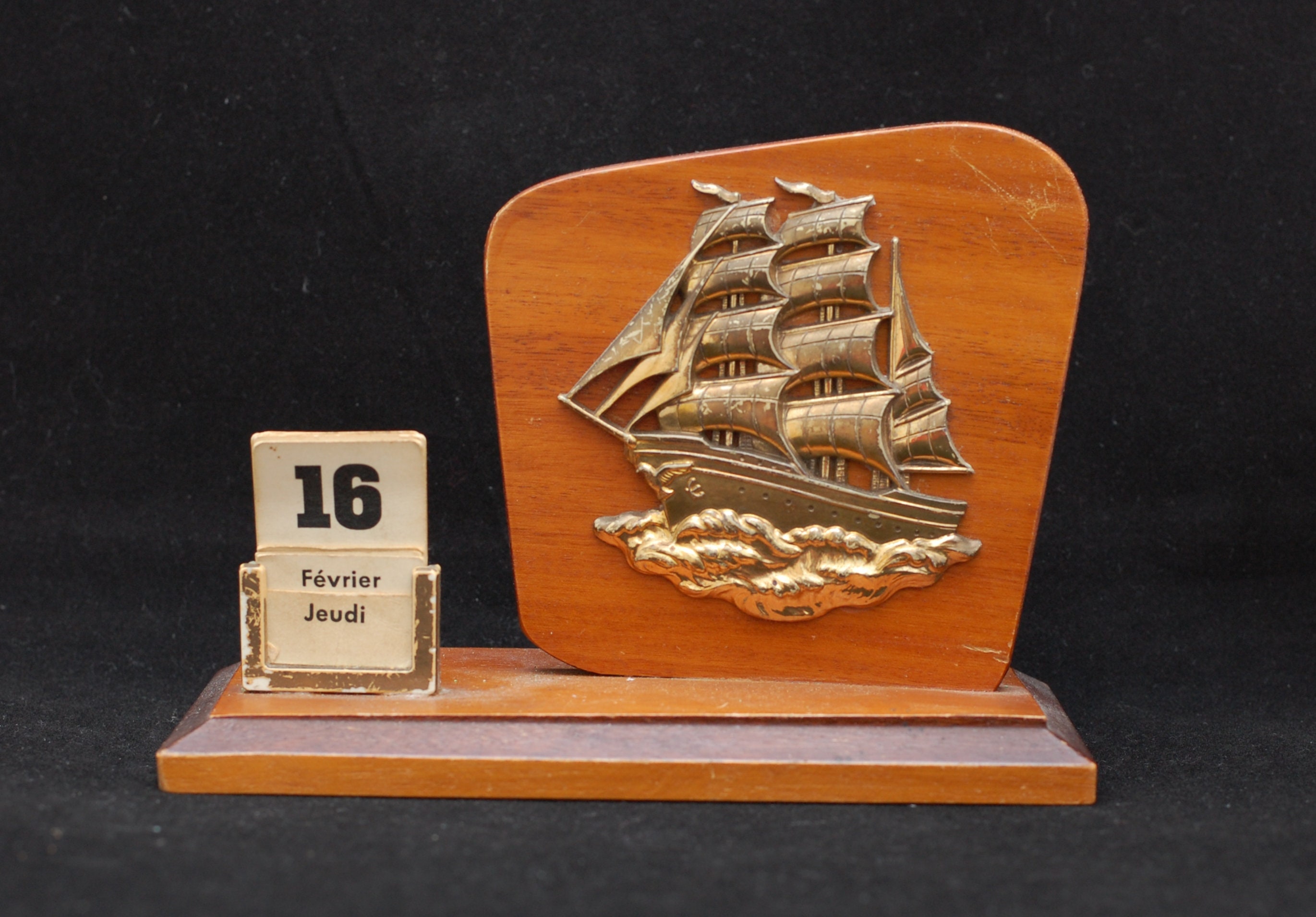 Vintage Français Calendrier en Bois Bureau Affichage Cadeau Milieu Du Siècle Décoration/studio Vinta