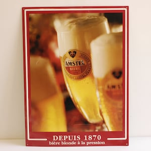 Vintage French Beer Sign Large Metal Advertising Poster Amstel Sign 26&quot;Wall Decor Shop Bistro Display/French Studio vintage