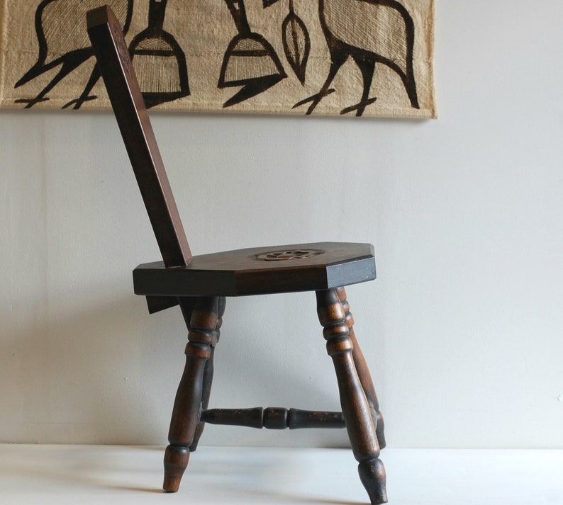 FrenchStudioVintage Carved Oak Stool/Chair - Thumbnail 5