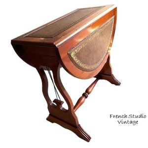 Vintage French Wooden Side Table Coffee Table Drop Leaf Leather Topped Heavy Natural wood Furniture / French Studio Vintage