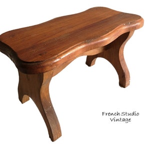 Vintage French Wooden Stool Footstool Small Chair Bench Plant Stand Display Hand Made Natural Wood/ French Studio Vintage