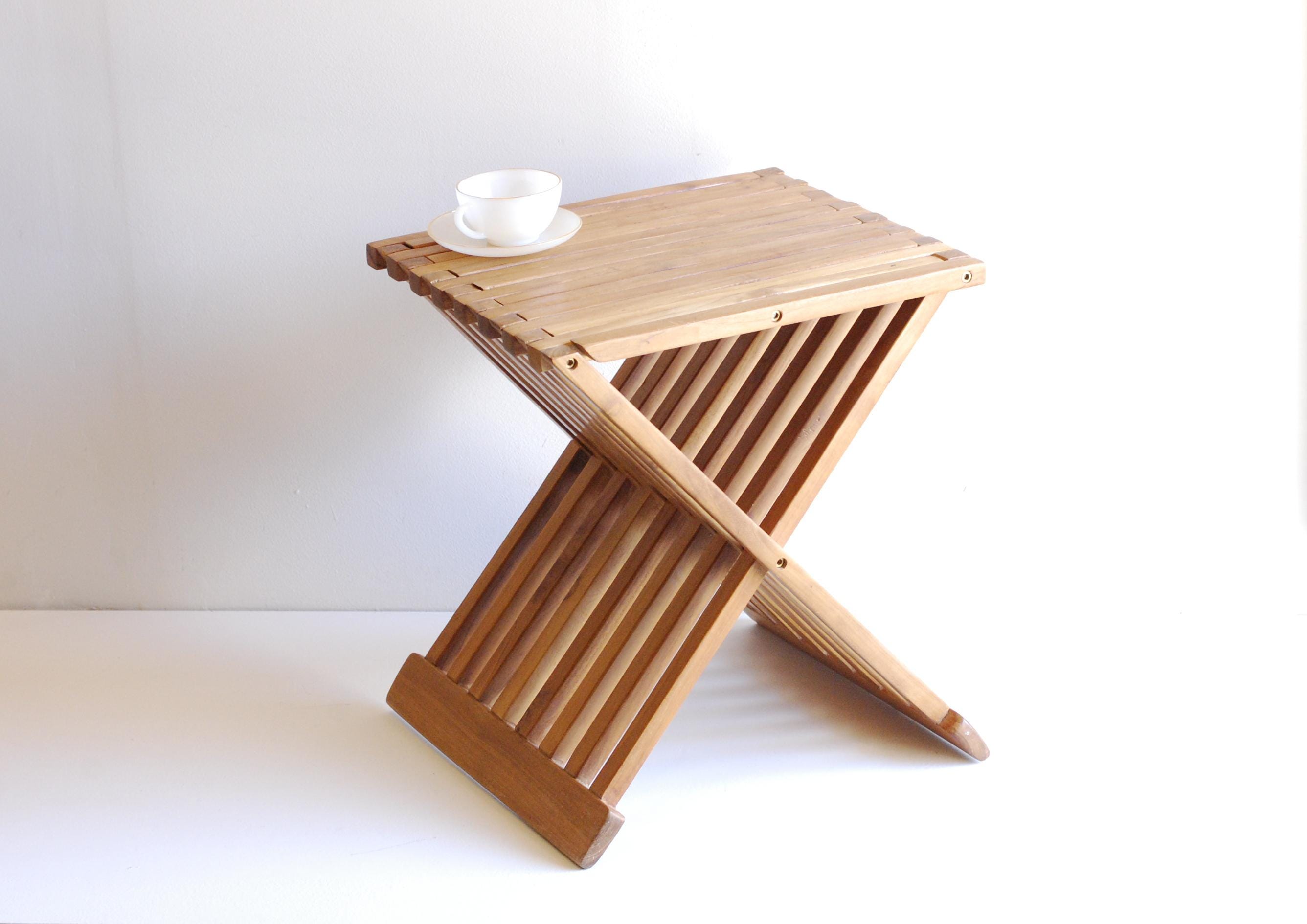 Tabourets en bois vintage, Table d'appoint pliante, Support pour plante, Lourde