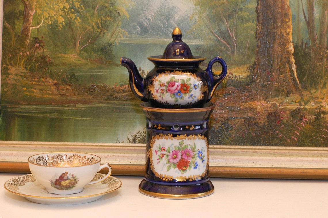 Vintage Porcelain Teapot Warming Stands Set Herbal Teapots Etsy