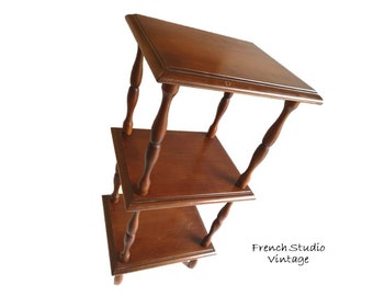 Vintage French Wood Shelf Unit Side Table Large 3 Tier Standing Storage Shelf Natural Heavy Wood Furniture Home Decor/French Studio Vintage