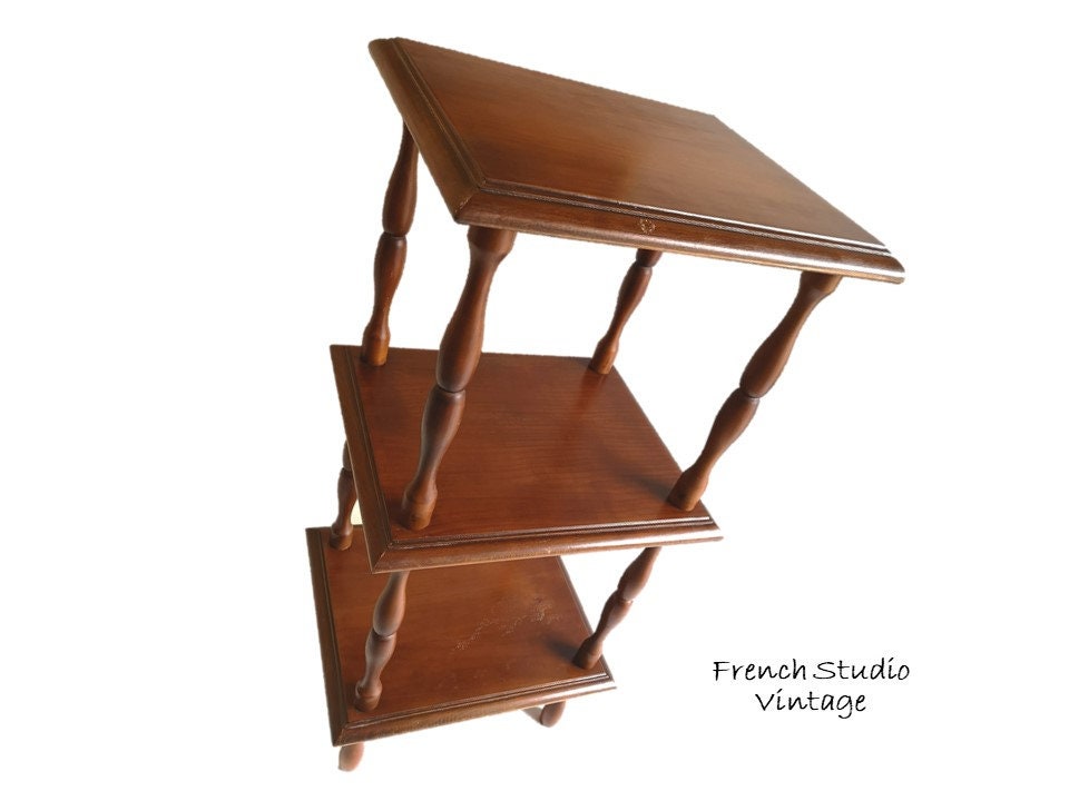 Vintage Français Unité d'étagère en Bois Grand 3 Niveaux Étagère de Rangement Debout Affichage Mobil