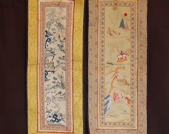 Tapices de pared vintage de seda china bordada, par de 61 cm, decoración artística asiática