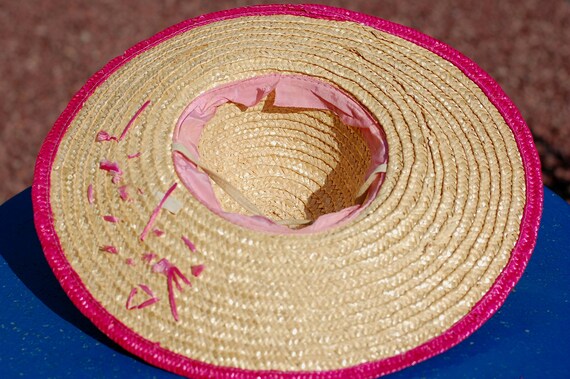 Vintage Straw Hat Wide Brimmed Woven Summer Hat W… - image 6