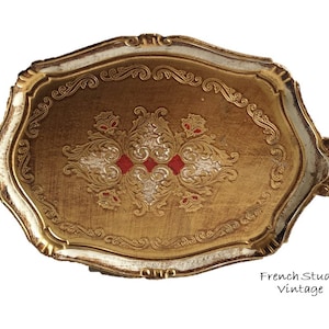 Vintage Florentiner Stil Holztablett: Gold verziertes Serviertablett (50 cm)