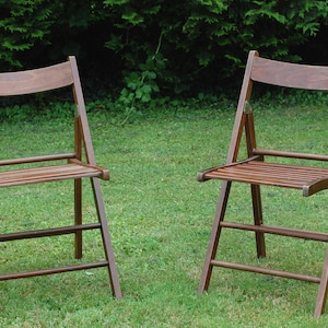 Vintage French Pair Wooden Folding Chairs  Garden Chairs Mid Century Furniture Decor/ French Studio Vintage