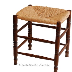Vintage French Wood Stool Chair Side Table Rush Seat Plant Stand Heavy Wood French Country Home Decor/French Studio Vintage