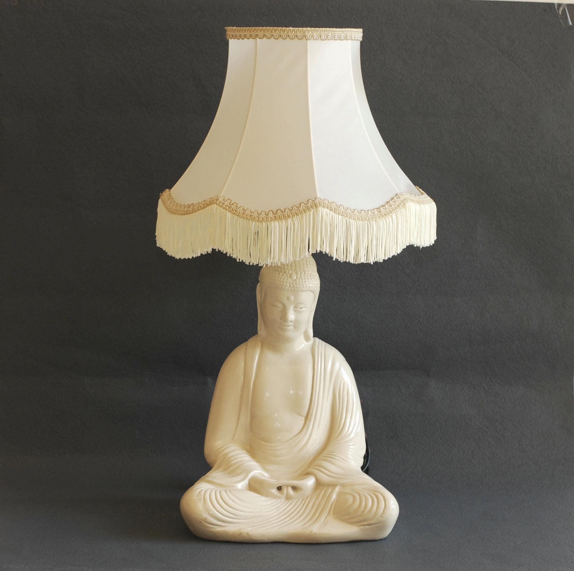 Vintage Buddha Table Lamp With Fabric Shade, Buddha Figurine 13