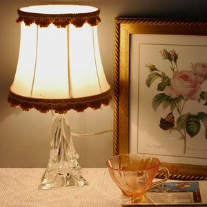Vintage French Table Lamps Light Bedside Lighting Fabric Lampshade Cut Glass Base Art Decor Style Home Decor/ French Studio Vintage