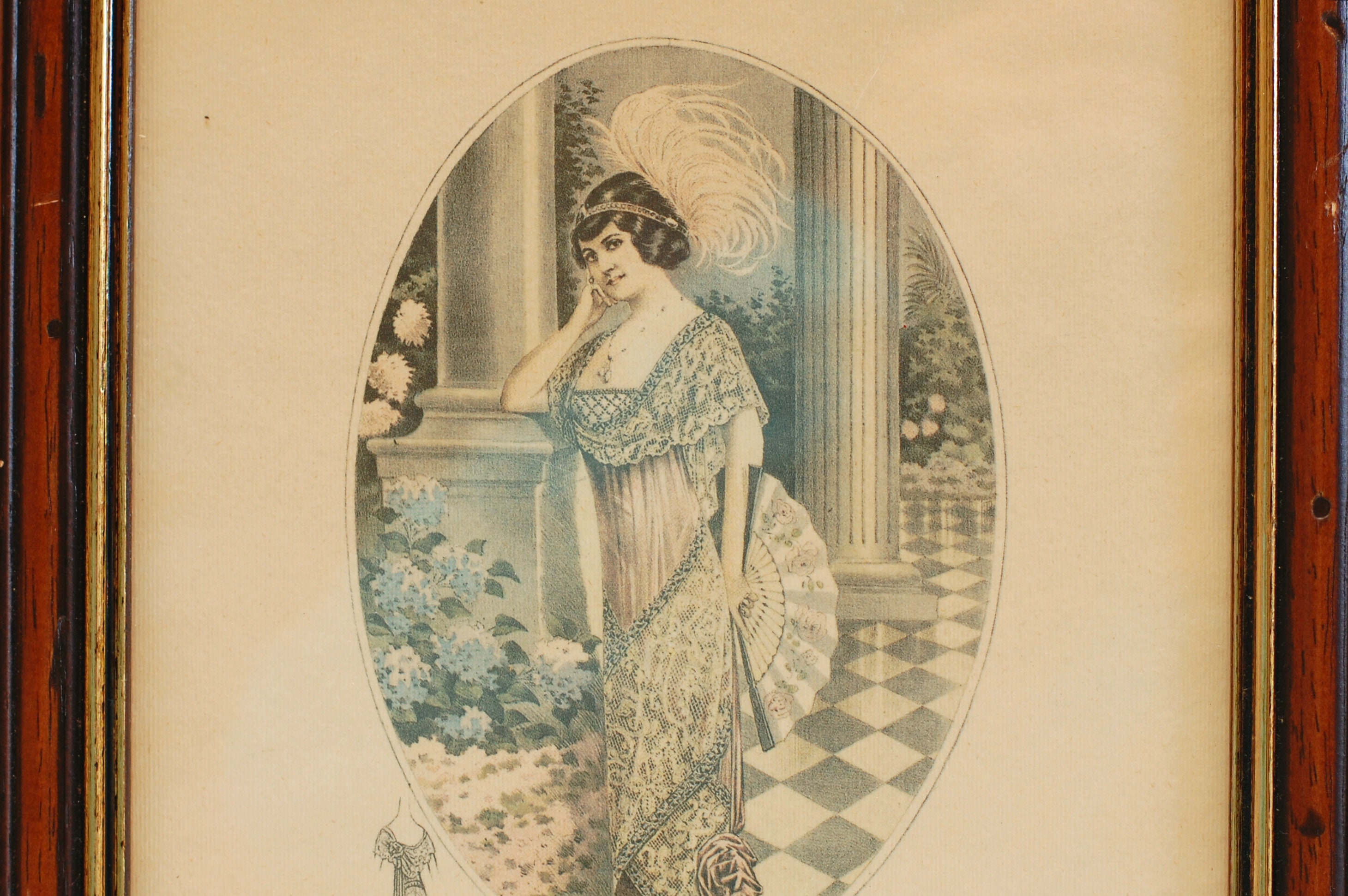 Vintage Français Fashion Print in Wood Frame Signé Paris Chic Lady Wall Hanging Artcollectibles Disp