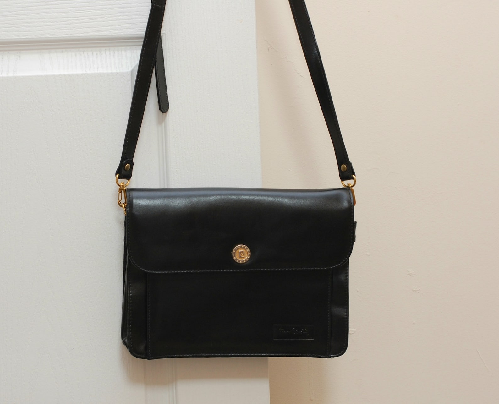 Vintage Black Leather Bag Shoulder Bag Pierre Cardin Classic Etsy
