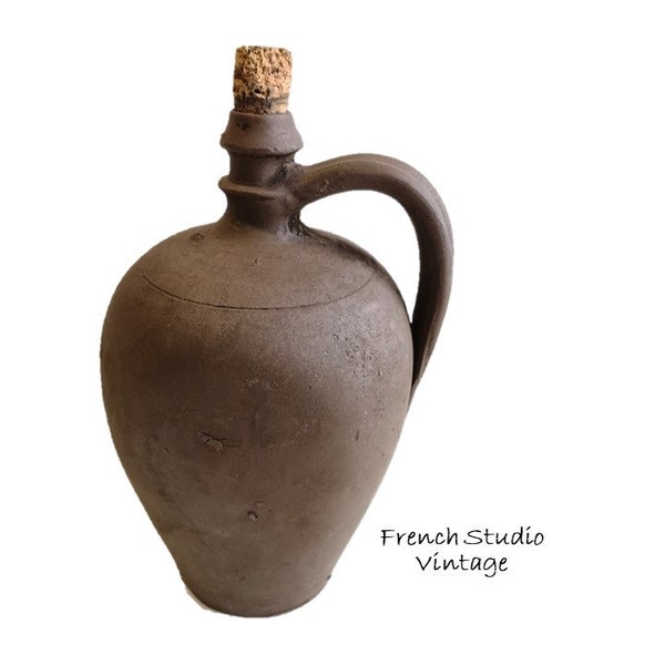 Vintage französische Keramik Krug Krug Normandie Steingut Alkohol Behälter Französisches Land Bauernhof Dekor / französisches Studio Vintage