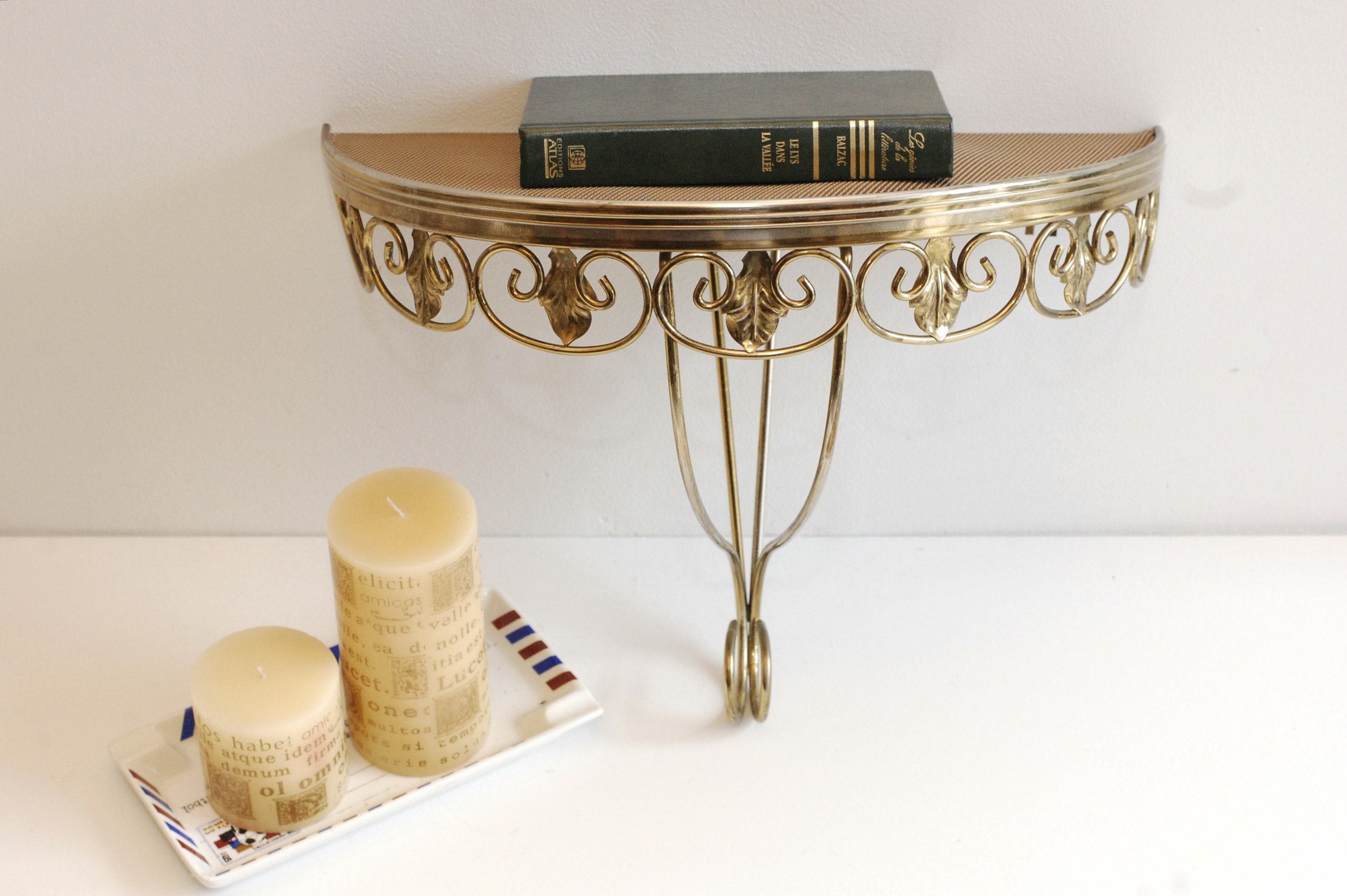 Vintage Metal Wall Shelf: Italian Modern Console, Leaf Design - Etsy