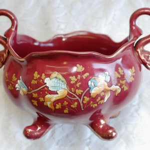 Vintage fransk keramikplanter, Cache-kruka: Ormhandtag, blomsterdekor