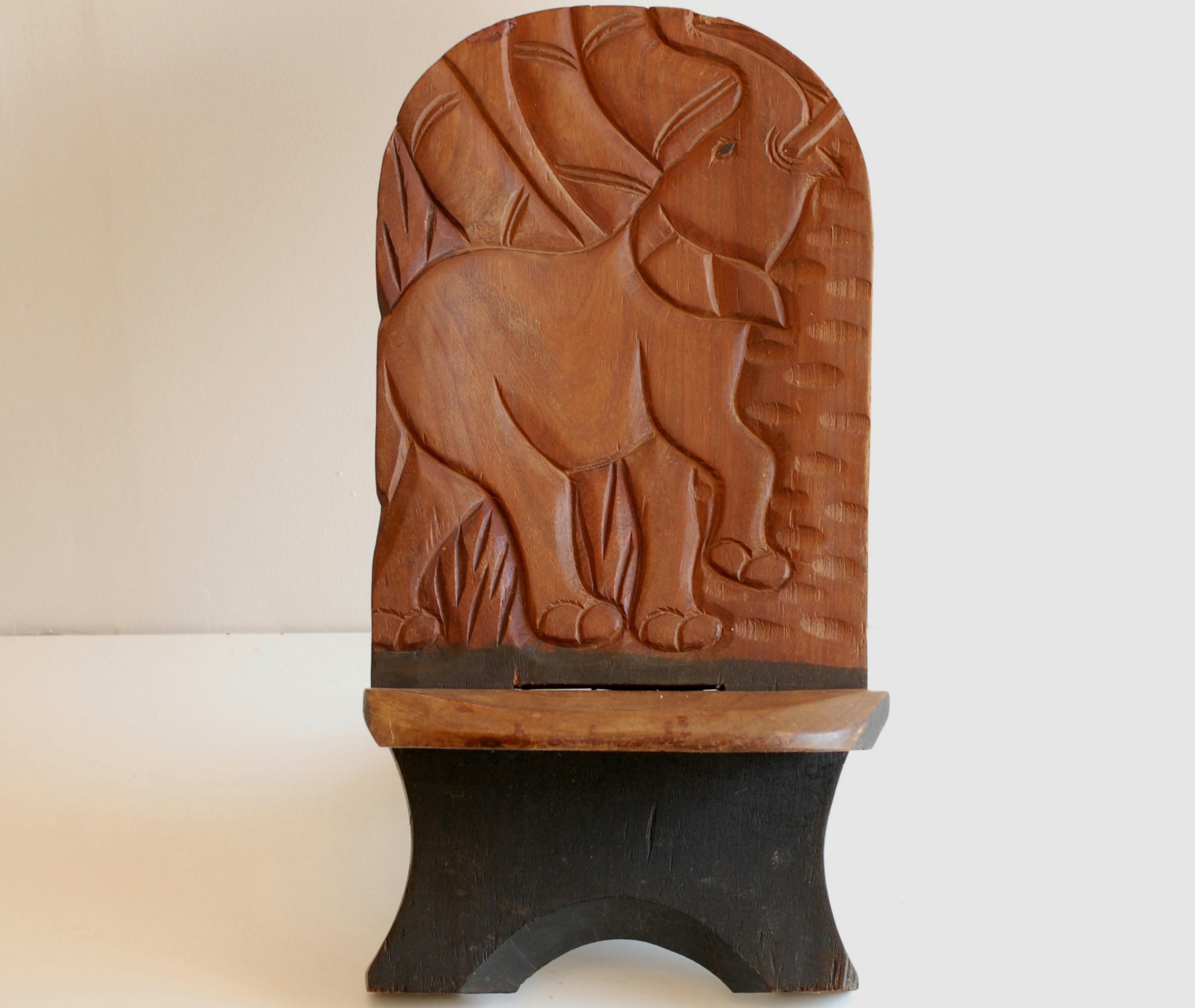 Vintage Africa Wood Stool Chair Bois Sculpté Elephant Furniture Display Home Decor/Français Studio V