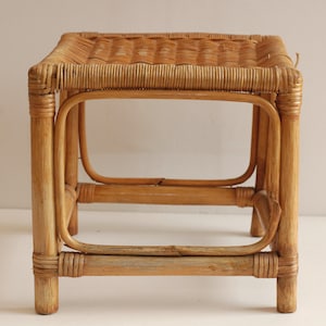 Vintage French Bamboo Stools Small Side Table woved Rattan Plant Stand Hand Made Natural Furniture  Boho Decor/ French studio vintage