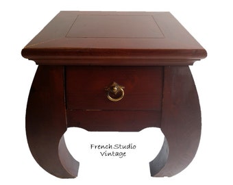 Vintage French Wood Side Table Stool Night Stand with Drawer  Plant Stand Heavy Natural Wood Furniture/ French Studio Vintage