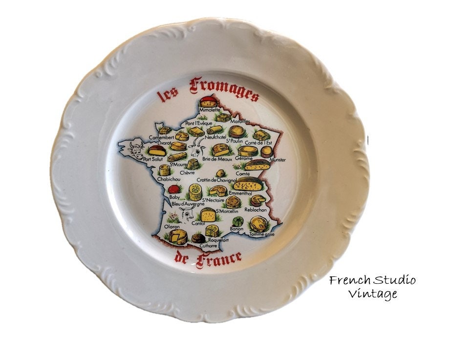 Vintage Français Assiettes en Porcelaine Plat d'accompagnement Limoges à Fromage Carte Des Fromages 