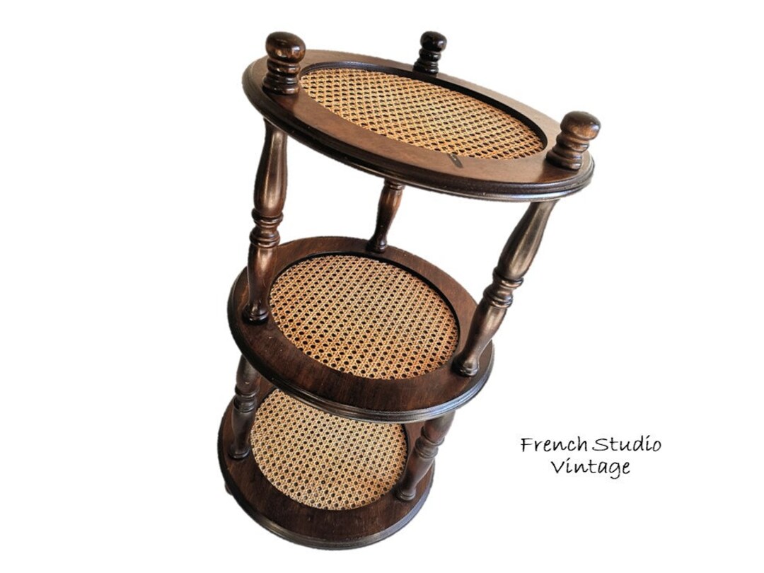 Vintage French Shelf Unit 3 Tier Storage Shelf Stand Woven Wicker