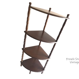 Vintage French Wood Corner Shelf: 4-Tier Storage Unit