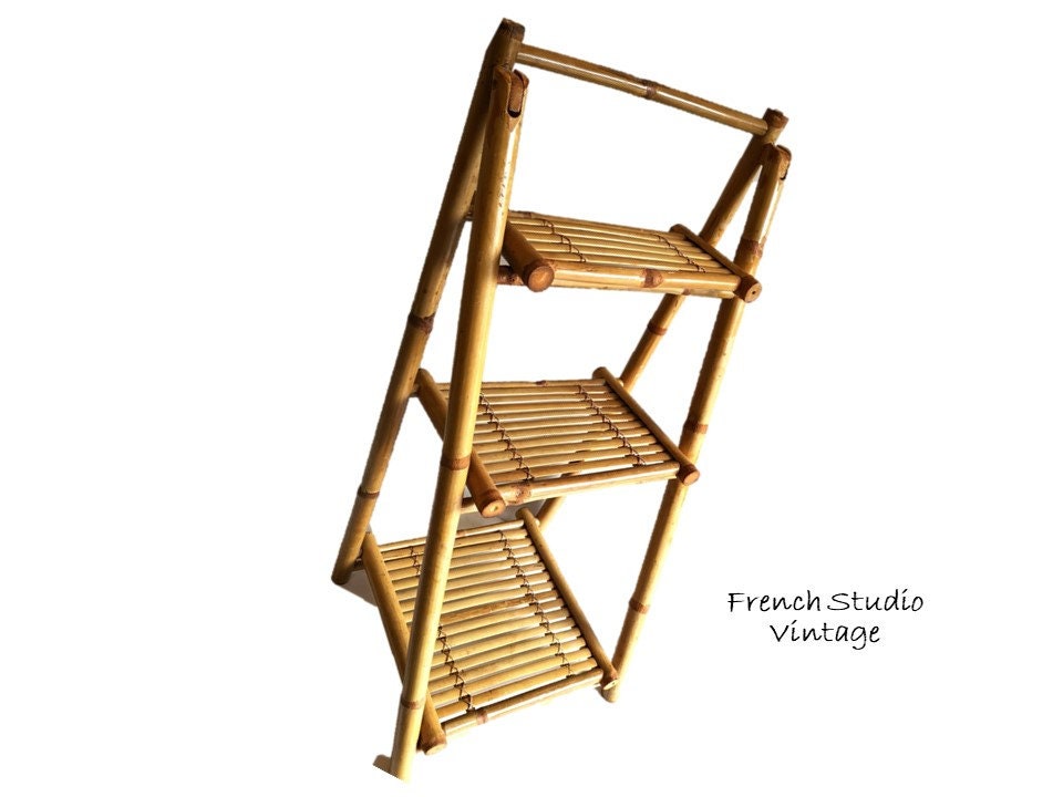 HOMCOM Toallero de Pie de Bambú con 3 Barras Tipo Escalera Plegable con 3  Estantes para Baño 53x30,5x152 cm Natural