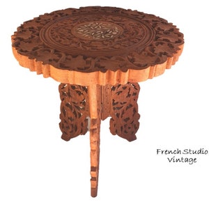 Vintage Small Wood Table Carved Wood Plant Stand Stool Display Natural Wood Furnitire Home Decor/ French Studio Vintage