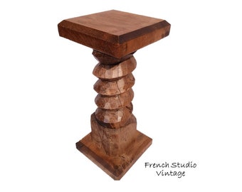 Vintage French Wooden Pedestal Display Stand Stool Plant Pot Stand Natural Heavy Furniture Home Decor/ French Studio Vintage