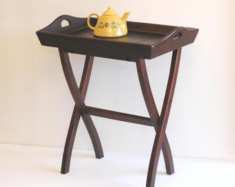 Mesa de madera vintage, mesa de servicio plegable